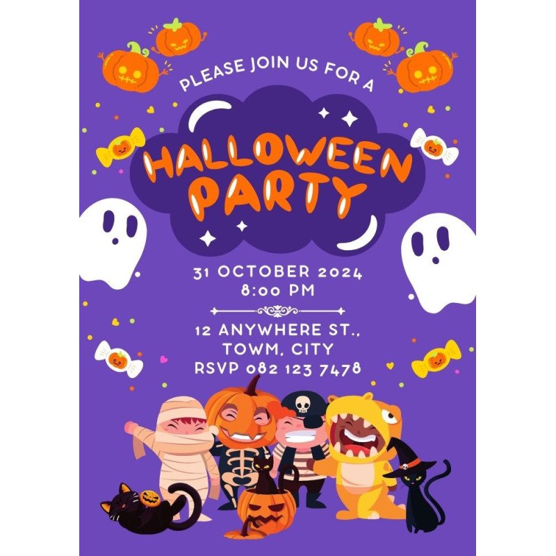 Kids Purple Halloween Party Digital Invite