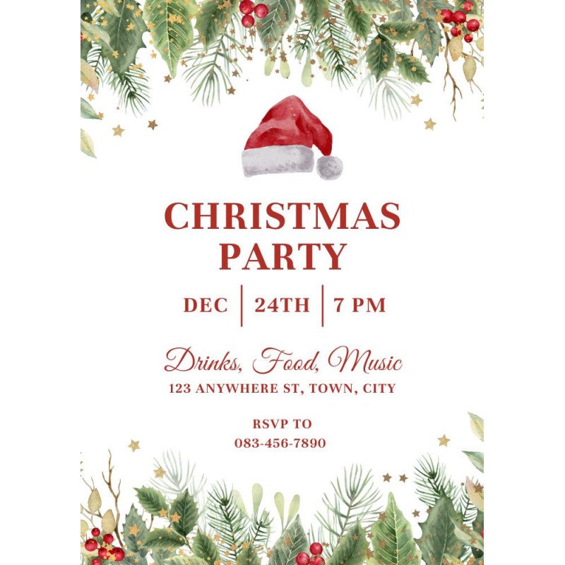 Watercolour Santa Hat Christmas Digital Invitation