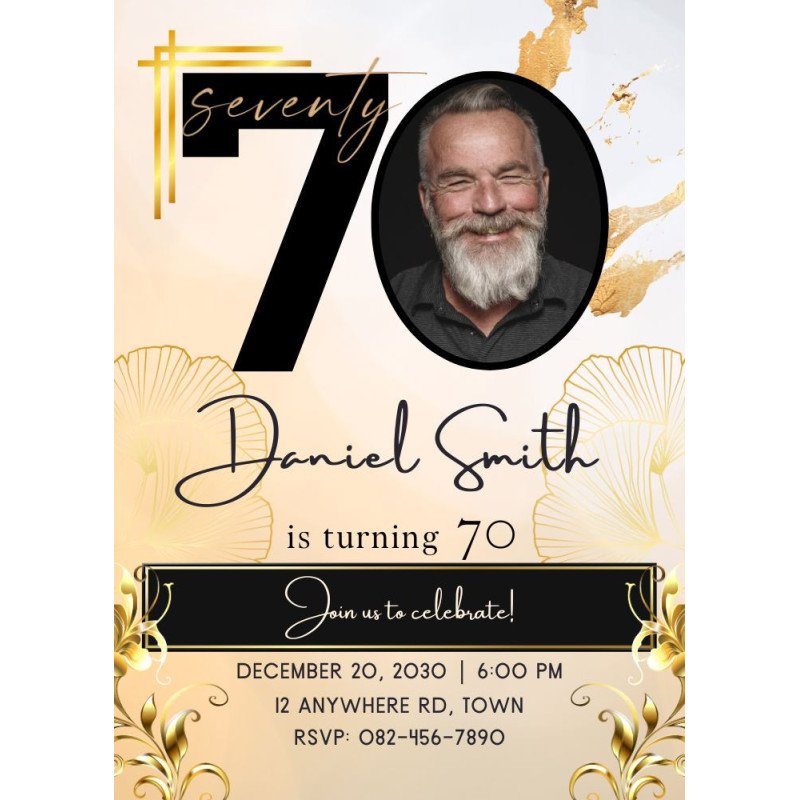 Photo Frame 70th Birthday Celebration Digital Invitation