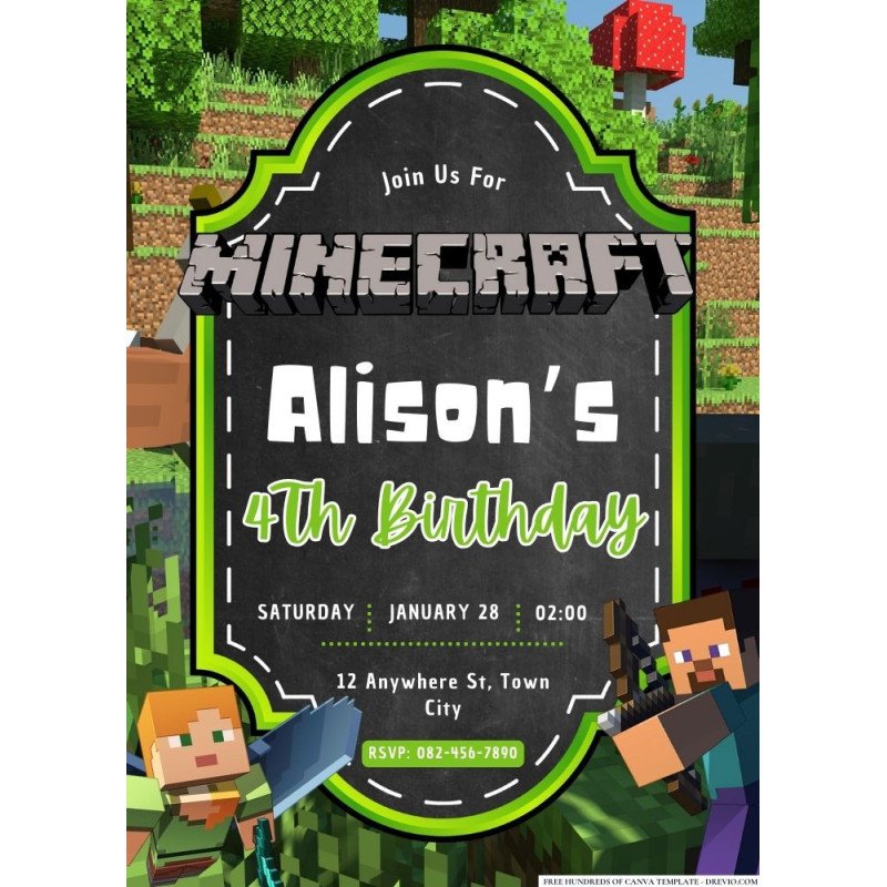 Minecraft Themed Digital Birthday Party Invite