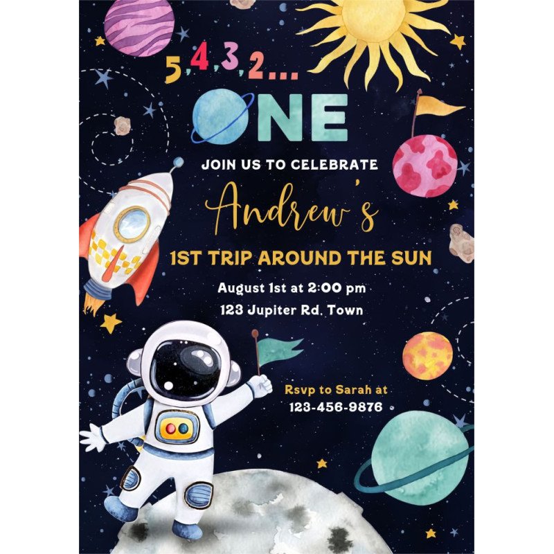 Outer Space 1st Birthday Digital Party Invitation