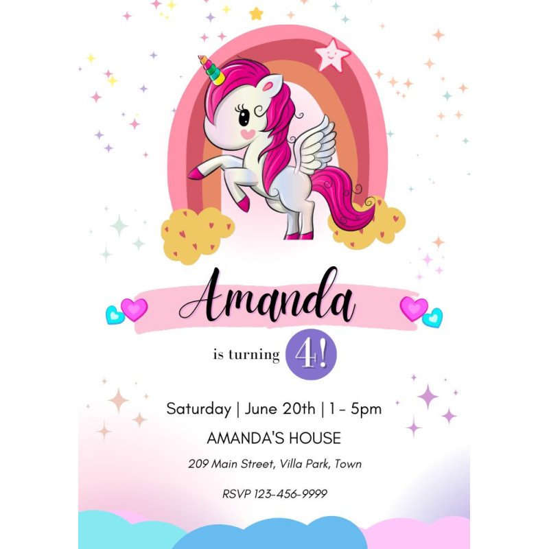 Leaping Unicorn Birthday Digital Party Invitation