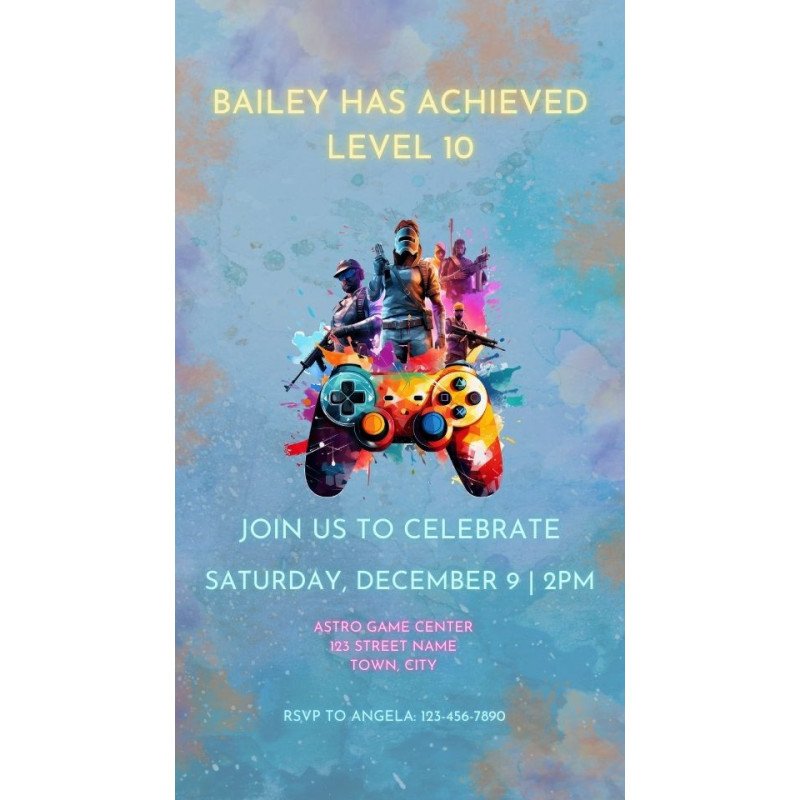 Gaming Party Digital Birthday Party Invite