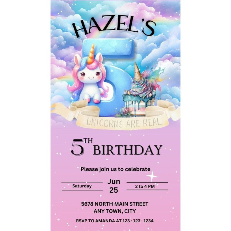 Unicorns are Real Animated Digital Birthday Party Invite