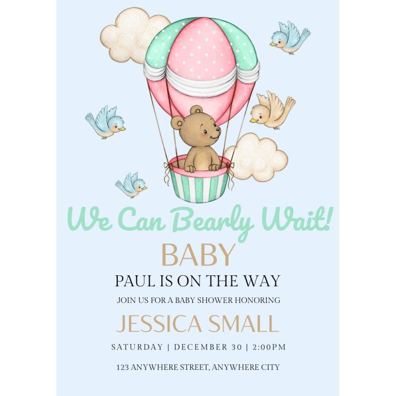 Hot Air Balloon Digital Baby Shower Invitation