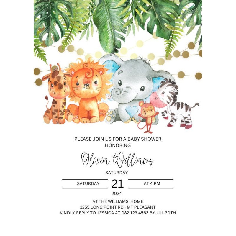 Cute Safari Digital Baby Shower Invitation