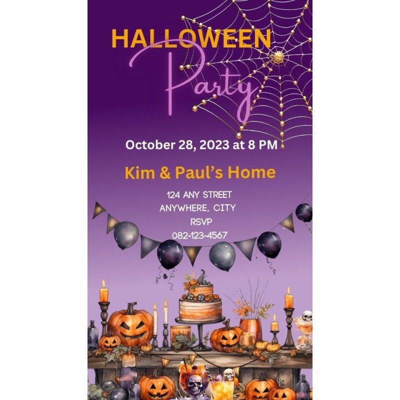 Animated Spiderweb Halloween Party Digital Invitation