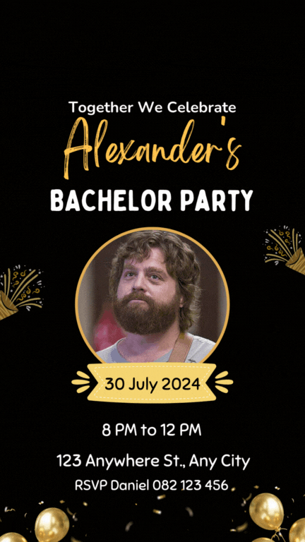 animated lights bachelor party invite