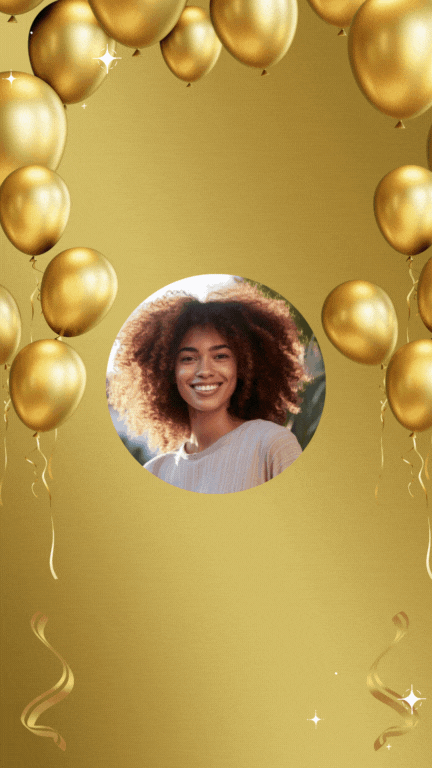 Golden Balloons Animated Picture Frame Digital Birthday Party Invite